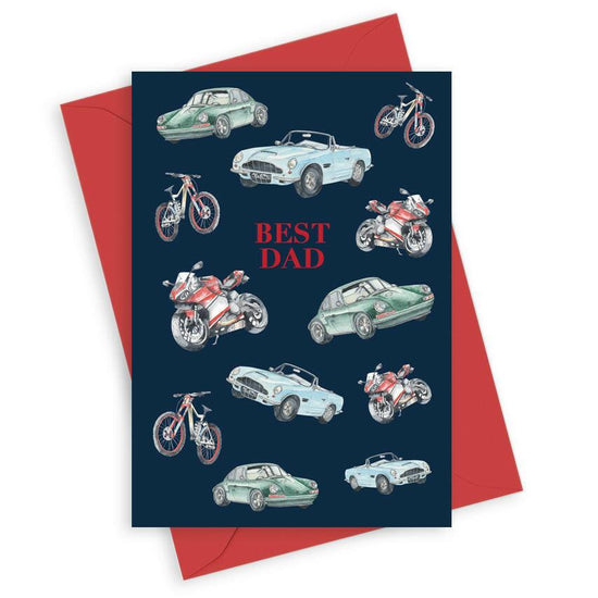 Best Dad A6 Foiled Greeting Card from our Navy Collection - On The Road Design for Men - Crumble and Core