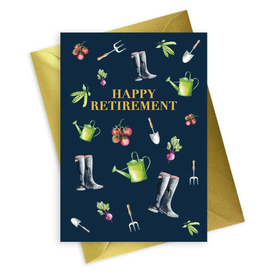 Navy A6 Foiled Greeting Card for Men - Retirement Garden Theme - Crumble and Core