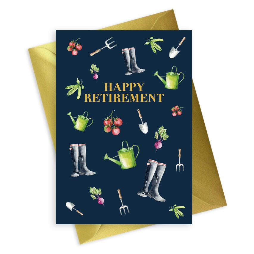 Navy A6 Foiled Greeting Card for Men - Retirement Garden Theme - Crumble and Core