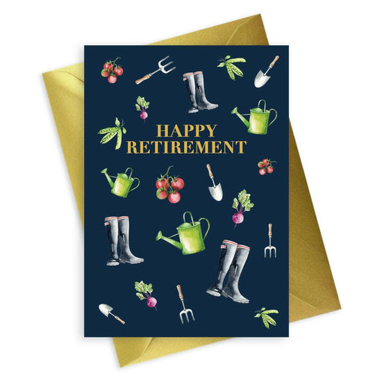 Navy A6 Foiled Greeting Card for Men - Retirement Garden Theme - Crumble and Core