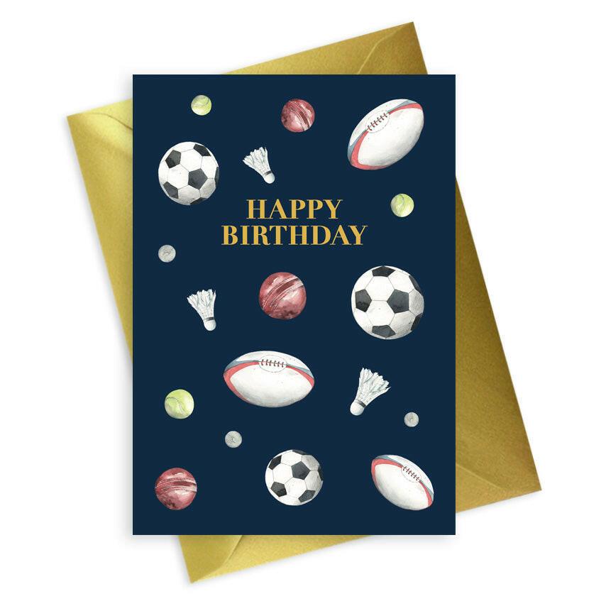 Sports Happy Birthday A6 Foiled Greeting Card for Men - Navy Collection - Crumble and Core