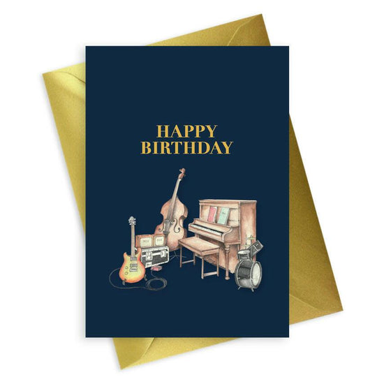 Music Happy Birthday A6 Foiled Greeting Card for Men - Navy Collection - Crumble and Core