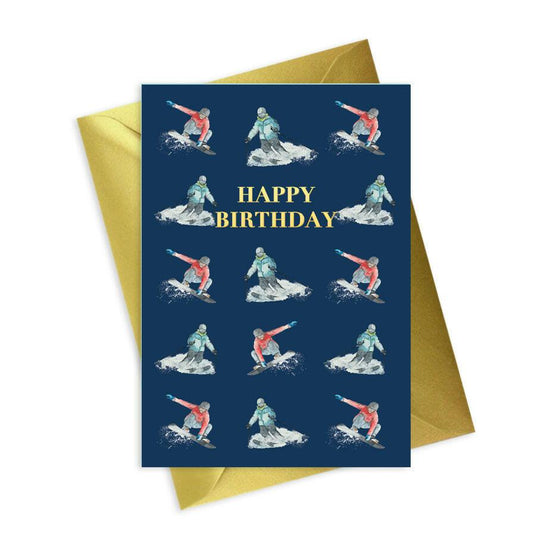 Mens Winter Sport Foiled Happy Birthday Card - Navy Collection A6 - Crumble and Core