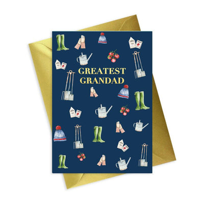 Navy Mens Foiled Greeting Card - Gardening Grandad - A6 size - Crumble and Core