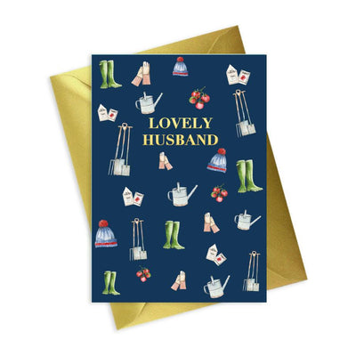 Navy Mens A6 Foiled Greeting Card - Gardening Husband - Crumble and Core