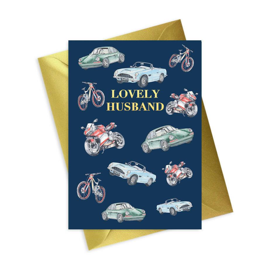 Navy A6 Foiled Greeting Card for Men - Lovely Husband - Crumble and Core