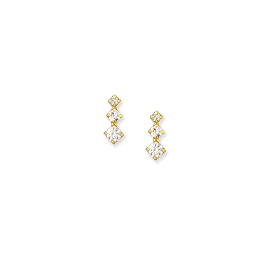 Gold Cubic Zirconia Earrings | Sterling Silver Triple Drop Studs – Elegant Gift - Crumble and Core