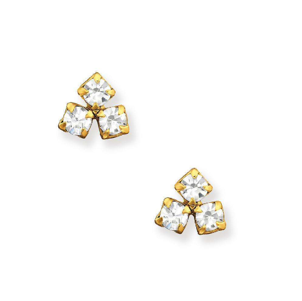 24K Gold Plated Sterling Silver Triple CZ stud Earrings on Chair & Champagne-Boxed Gift - Crumble and Core
