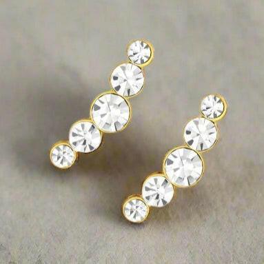 Gold Plated Ear Studs – 24K Gold Crescent Crawler Earrings With Sparkling Cubic Zirconia - Crumble and Core