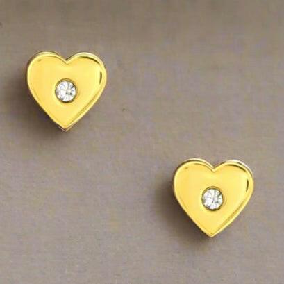 24K Gold Heart Earrings – Gold Plated Sterling Silver Studs | Sparkling Gift Bag - Crumble and Core