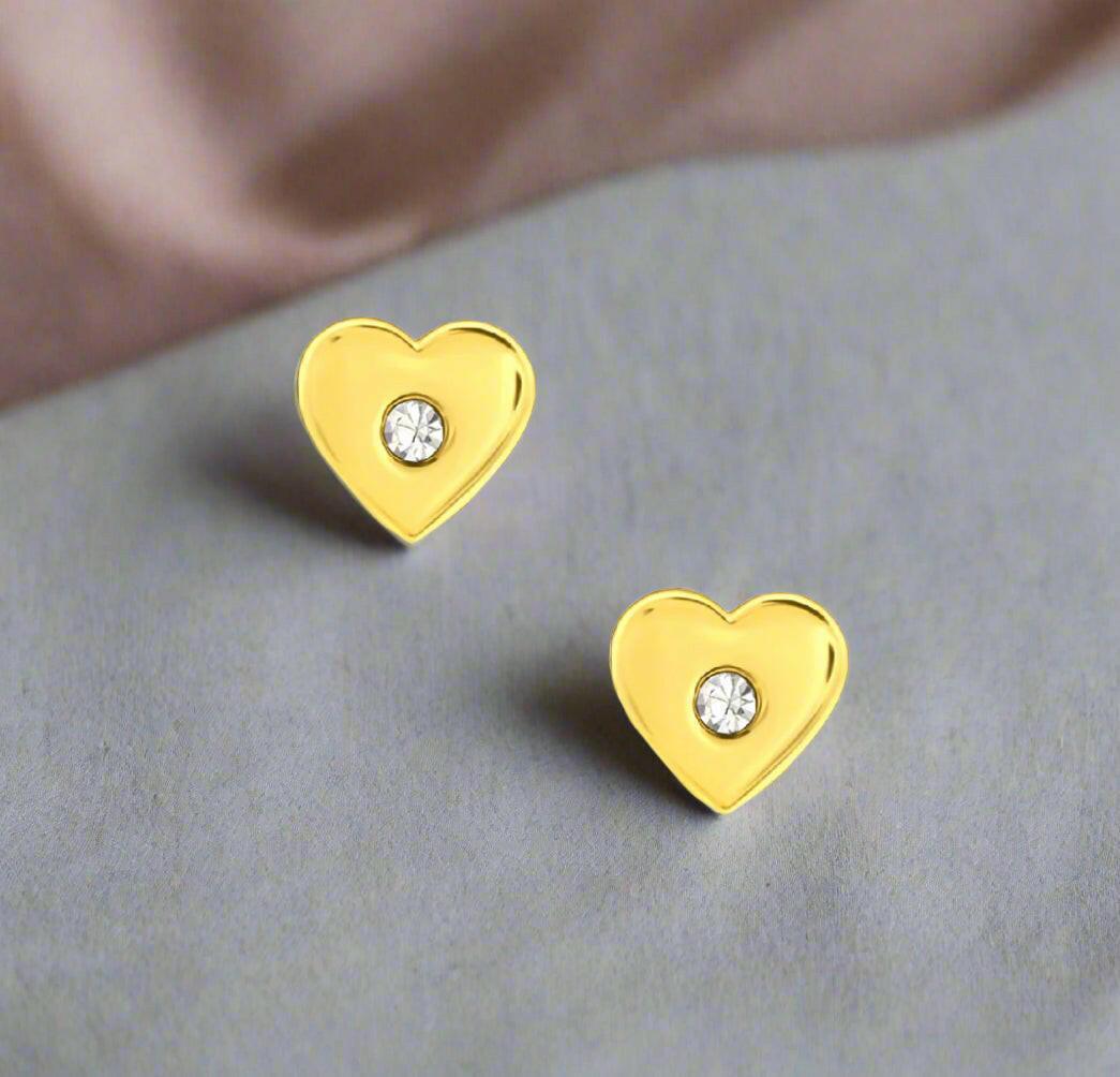 Gold Plated Heart & CZ Stud Earrings on Crumble Babe Bestie-Boxed Gift - Crumble and Core