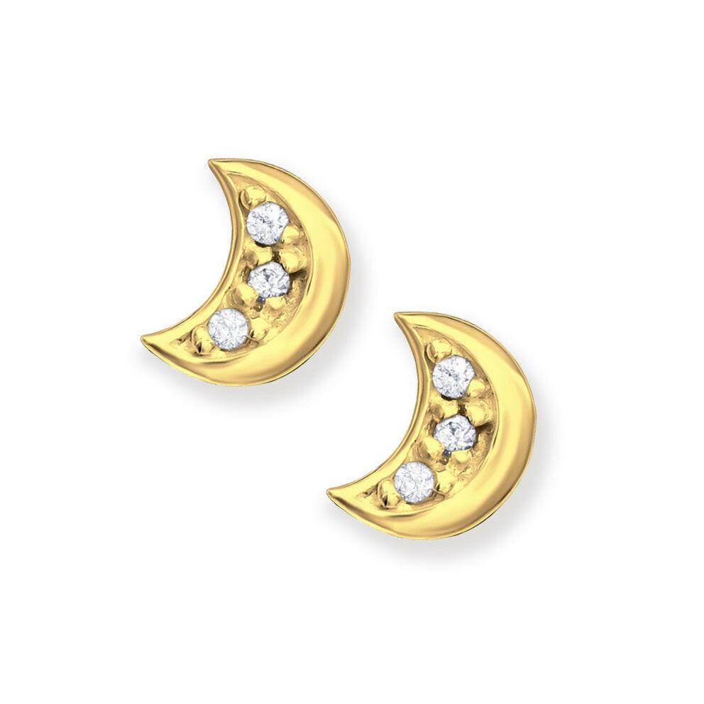 Gold Plated Moon & CZ Stud Earrings on Crumble Babe Love You To The Moon-Boxed Gift - Crumble and Core