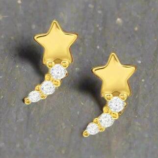 Gold Plated Earring Studs – Sparkly Shooting Star Cubic Zirconia Earrings 24K - Crumble and Core