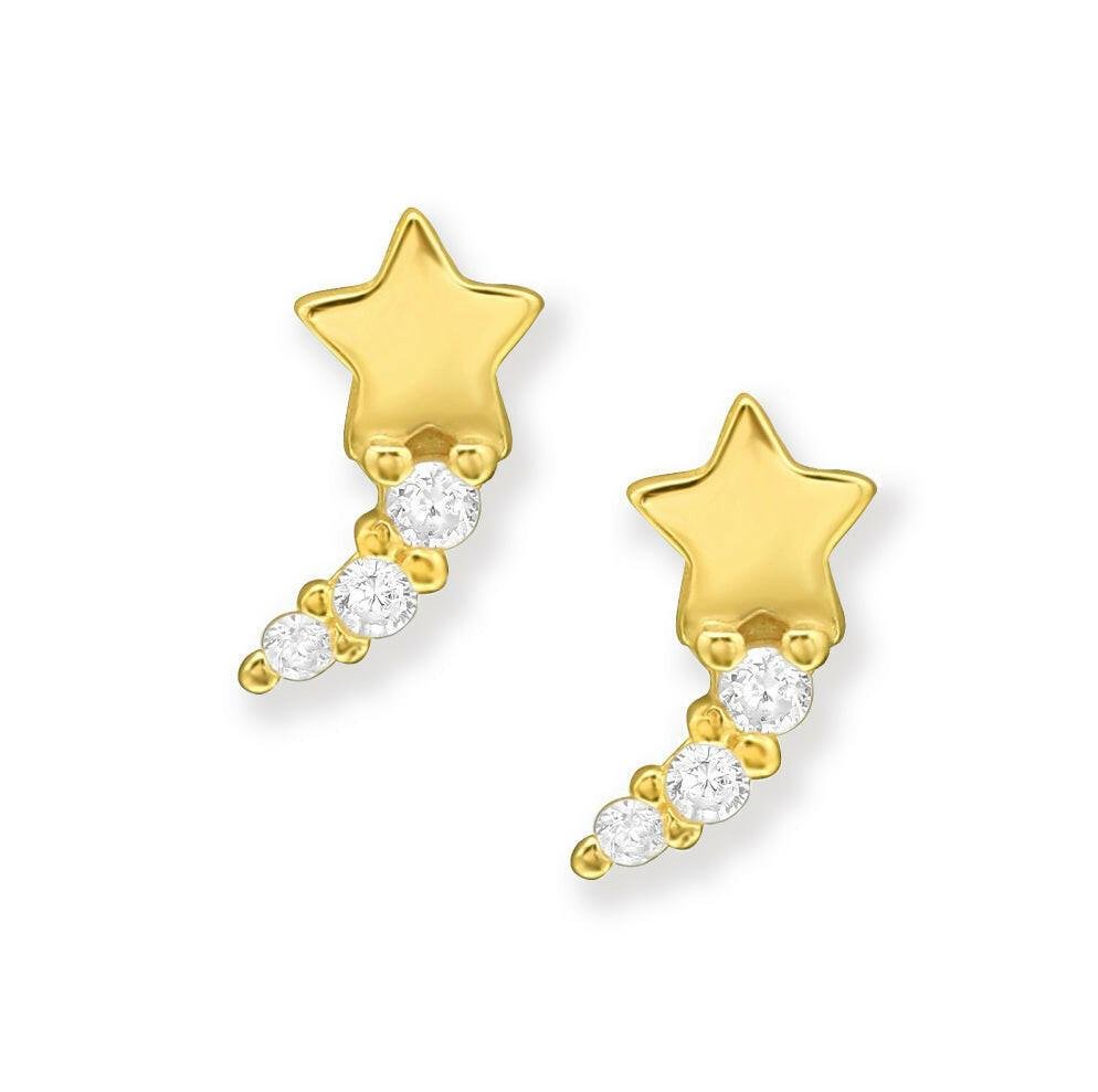 Gold Plated Earring Studs – Sparkly Shooting Star Cubic Zirconia Earrings 24K - Crumble and Core