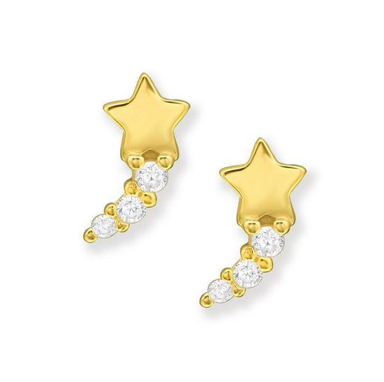 Gold Plated Earring Studs – Sparkly Shooting Star Cubic Zirconia Earrings 24K - Crumble and Core