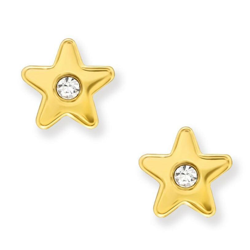 24K Gold Plated Earrings – Sterling Silver Star Shape Studs with Cubic Zirconia Gems - Crumble and Core