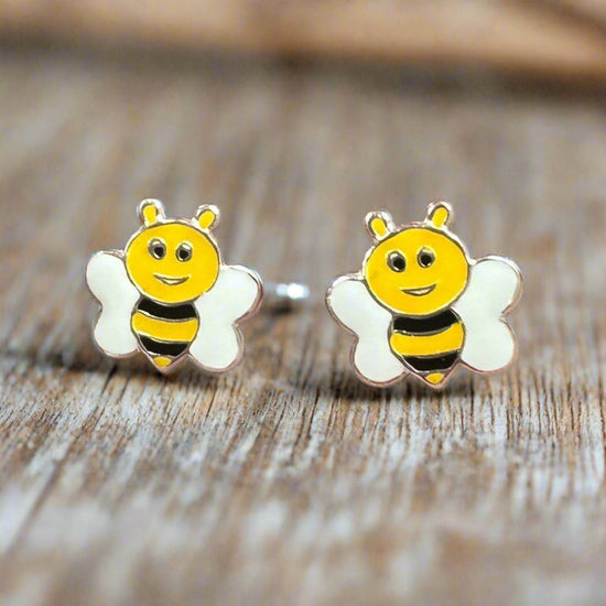 Silver Bee Stud Earrings – Hypoallergenic Lightweight Sterling Silver Studs - Crumble and Core