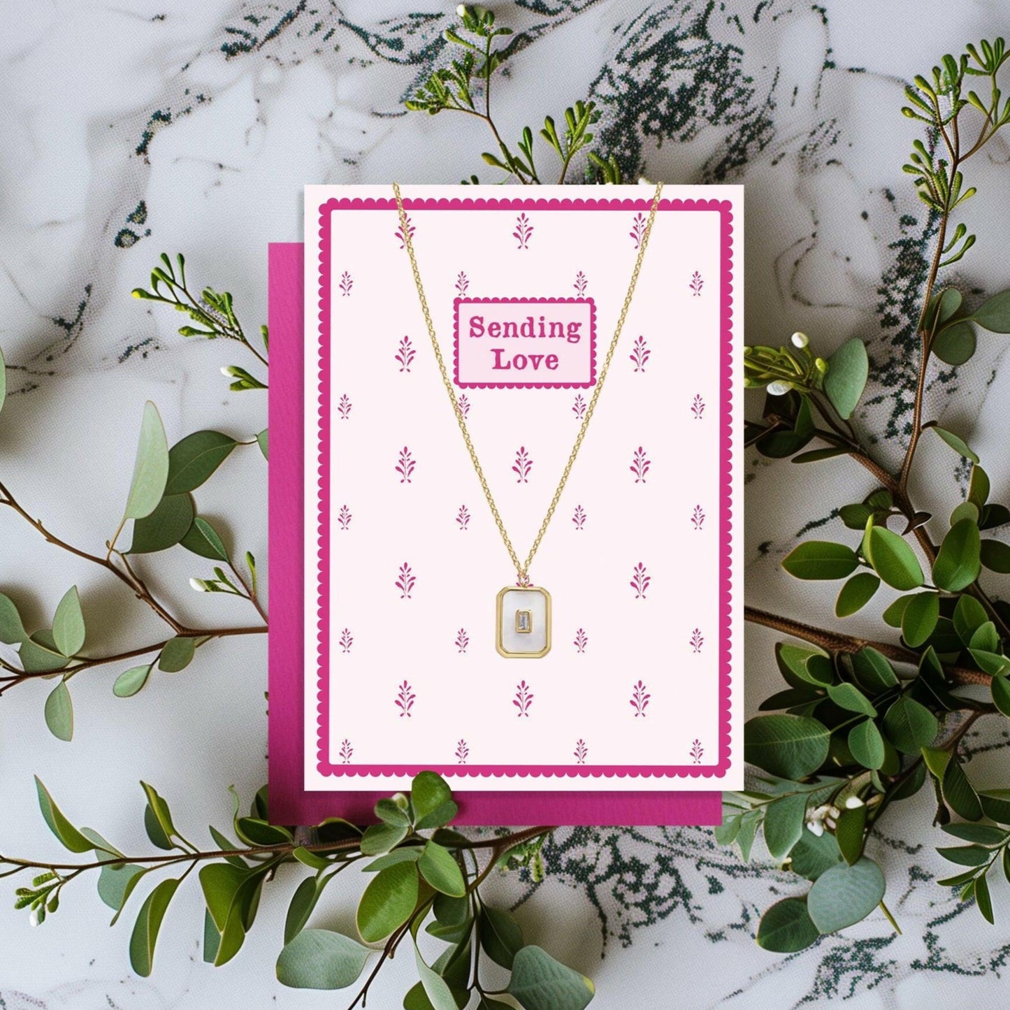 Gold Pearlescent Pendant Necklace and Sending Love Card Gift Set - Crumble and Core