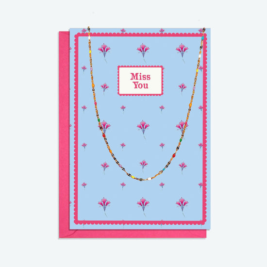 Gold Beaded Necklace and Miss You Card Gift Set - Crumble and Core