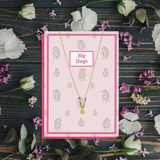 Gold Grey Granite Beaded Necklace and Big Hugs Card Gift Set - Crumble and Core