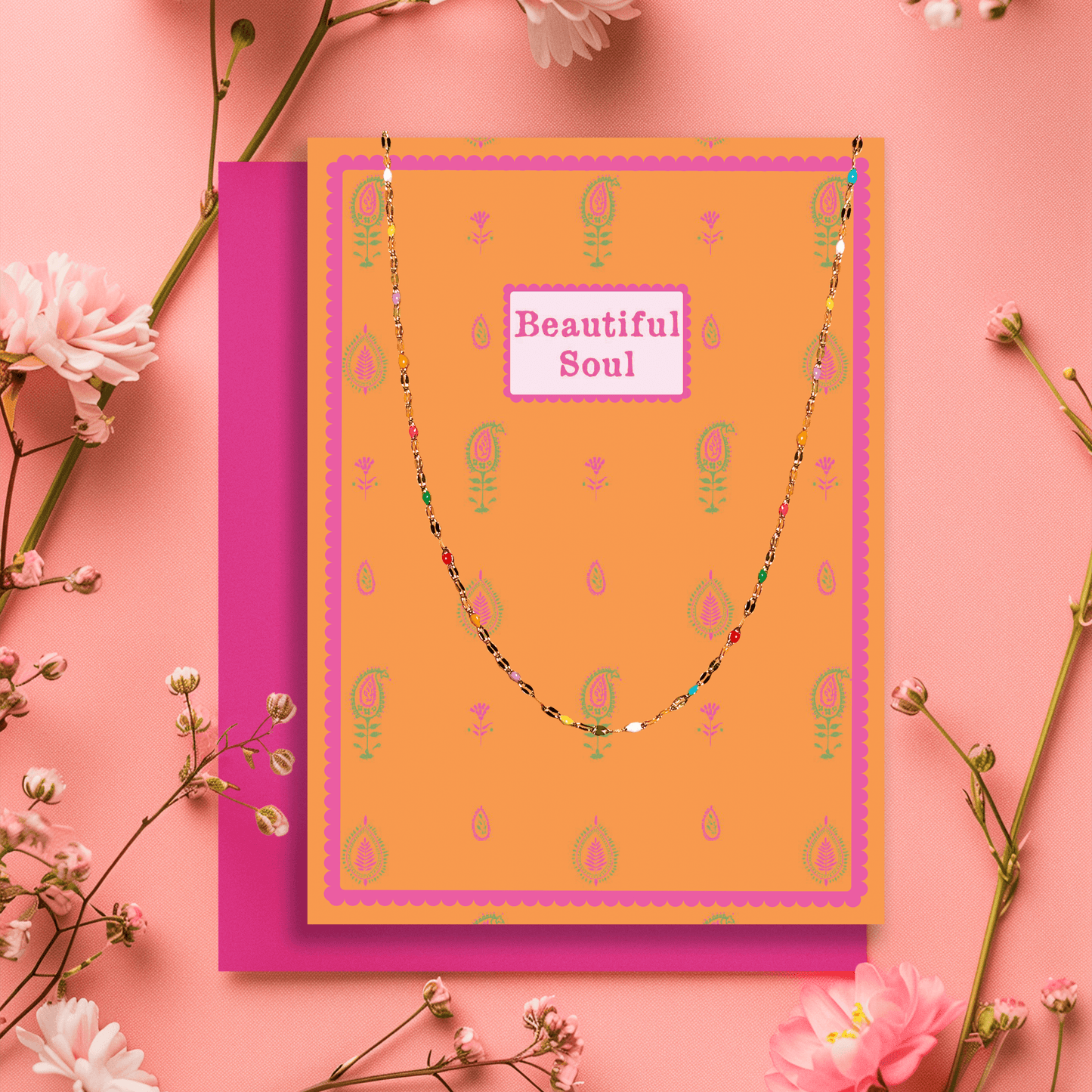 Gold Beaded Necklace and Beautiful Soul Card Gift Set - Crumble and Core