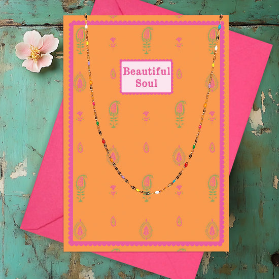Gold Beaded Necklace and Beautiful Soul Card Gift Set - Crumble and Core