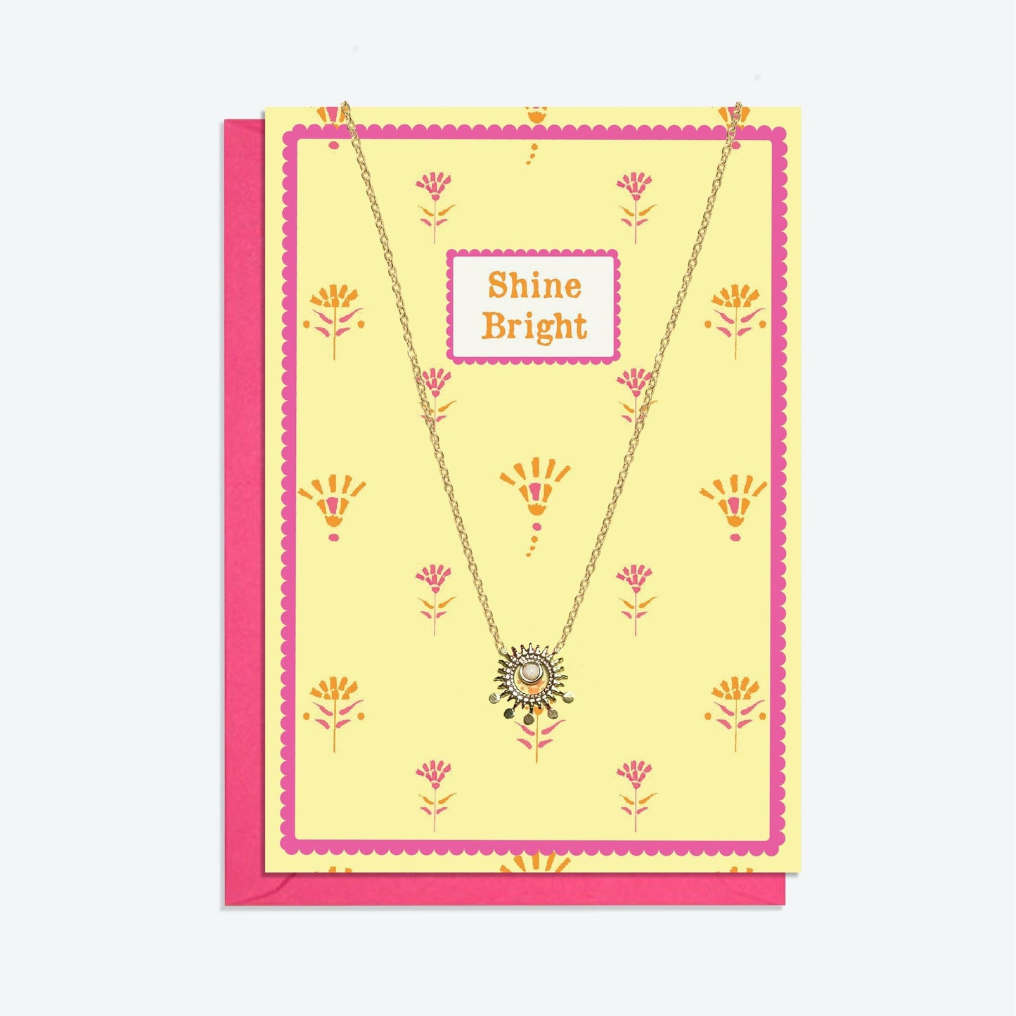 Gold and Stone Sun Pendant Necklace and Shine Bright Card Gift Set - Crumble and Core