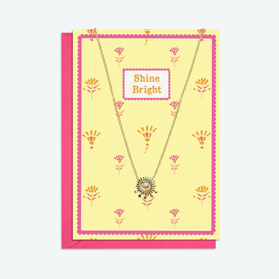 Gold and Stone Sun Pendant Necklace and Shine Bright Card Gift Set - Crumble and Core