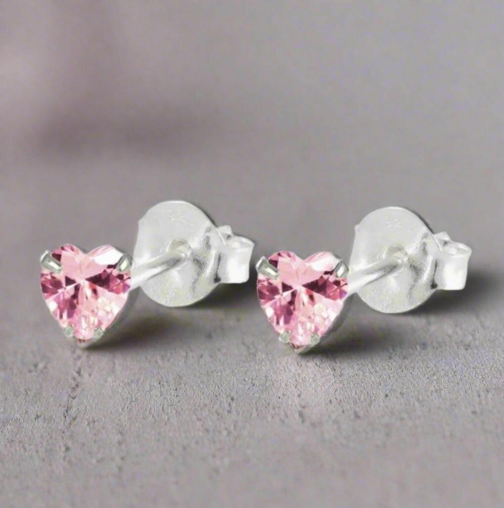 Silver Crystal Stud Earrings – Pink Heart Shaped Sterling Silver Gift Box - Crumble and Core