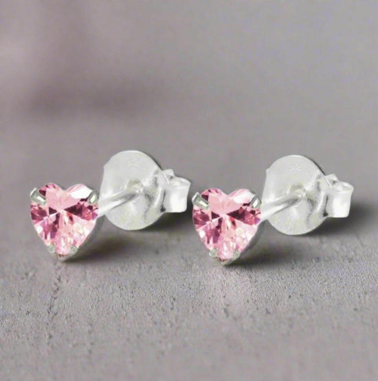 Silver Crystal Stud Earrings – Pink Heart Shaped Sterling Silver Gift Box - Crumble and Core