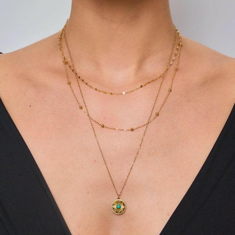 Gold Triple Layered Necklace - Crumble and Core