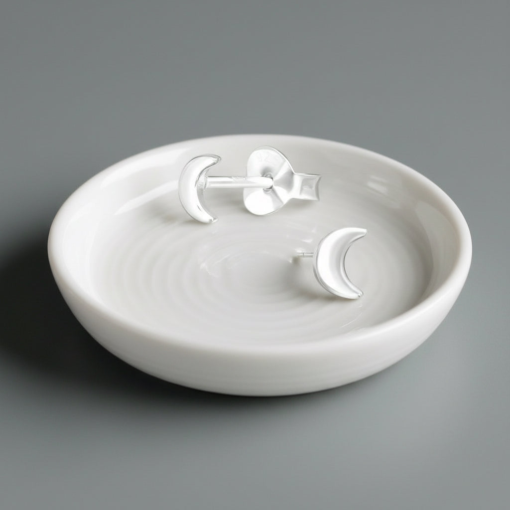 Silver Moon Earrings – Lightweight 925 Sterling Silver Studs with Butterfly Backs - Crumble and Core