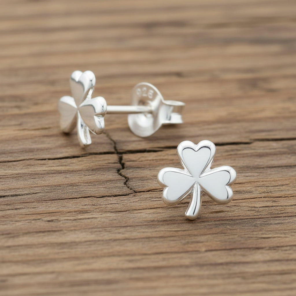 Silver Stud Earrings – Sterling Silver Clover Charm Hypoallergenic Studs Gift - Crumble and Core