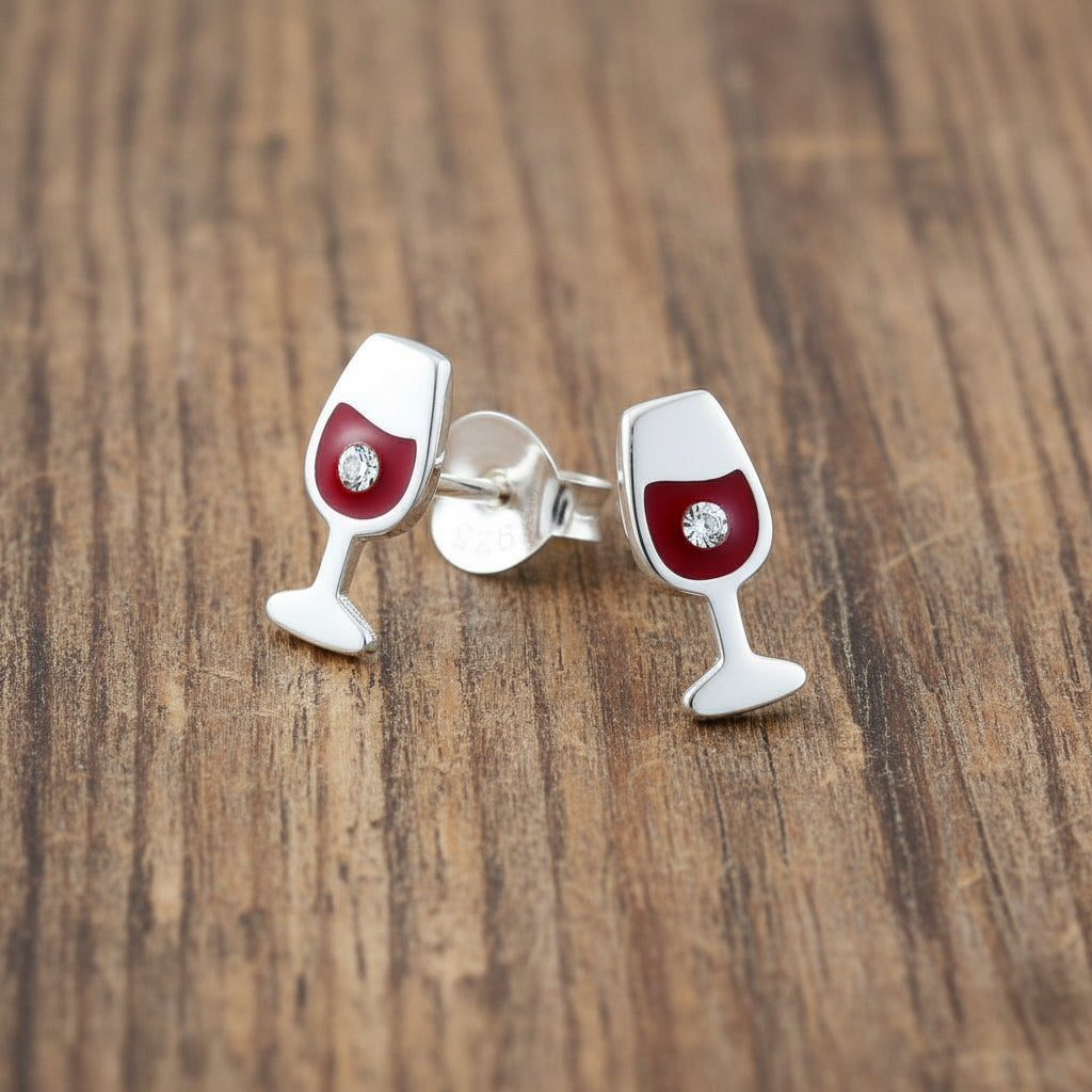 Wine Glass Earrings – Sterling Silver Studs | Hypoallergenic Lightweight Design - Crumble and Core
