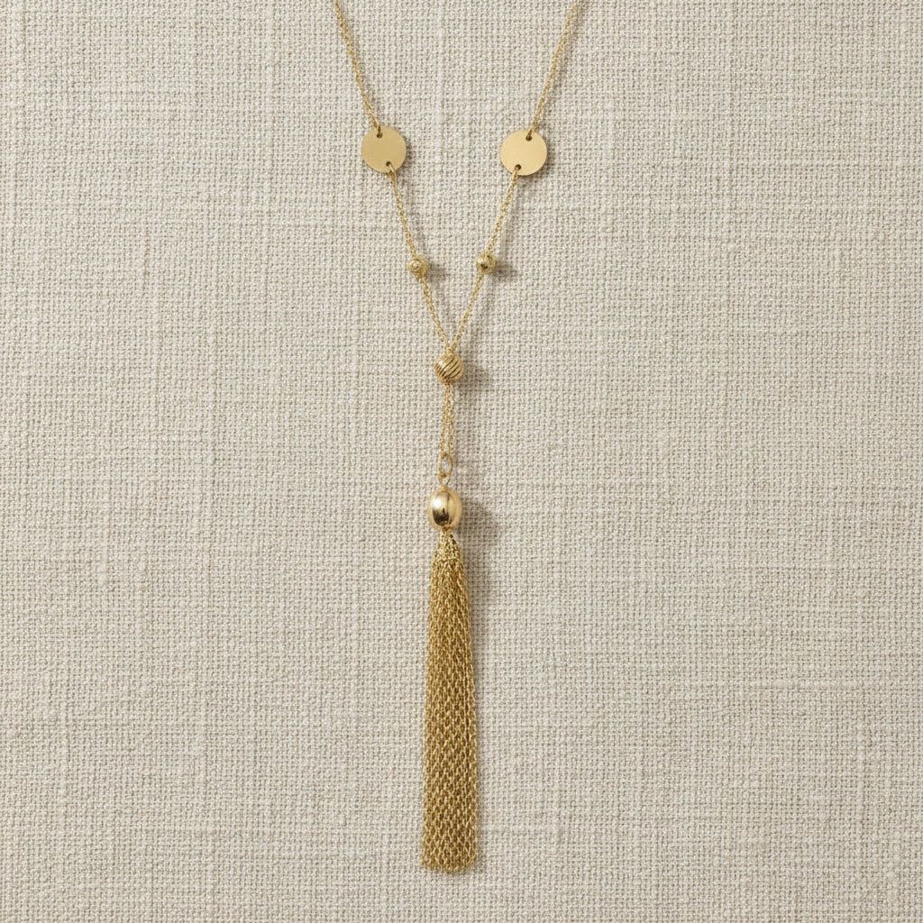 Gold Beaded and Lariat Tassel Necklace - Crumble and Core