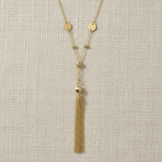 Gold Beaded and Lariat Tassel Necklace - Crumble and Core