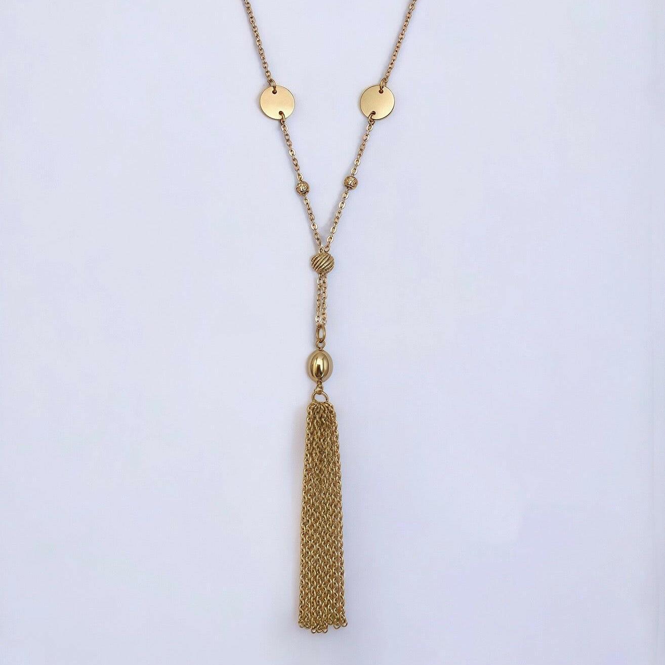 Gold Beaded and Lariat Tassel Necklace - Crumble and Core