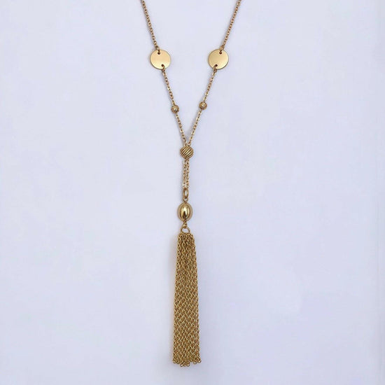 Gold Beaded and Lariat Tassel Necklace - Crumble and Core