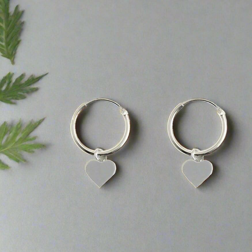 Silver Heart Hoop Earrings – Classic 12mm Sterling Huggie Hoops with Charm - Crumble and Core