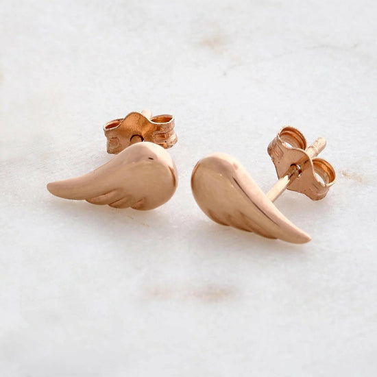 Rose Gold Earrings | Sterling Silver Wing Studs - Delicate Minimalist Jewelry Gift - Crumble and Core