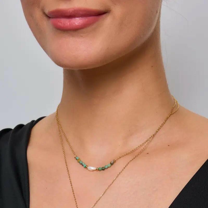 Gold Hammered and Beaded Double Chain Necklace - Crumble and Core