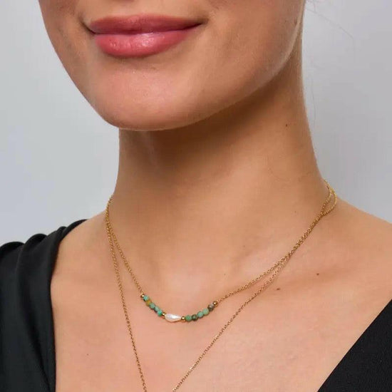 Gold Hammered and Beaded Double Chain Necklace - Crumble and Core