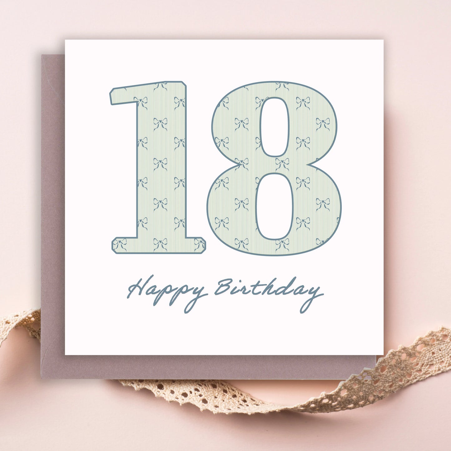 18th Birthday Card – Luxury Eco Friendly Greeting With Dusky Pink Envelope