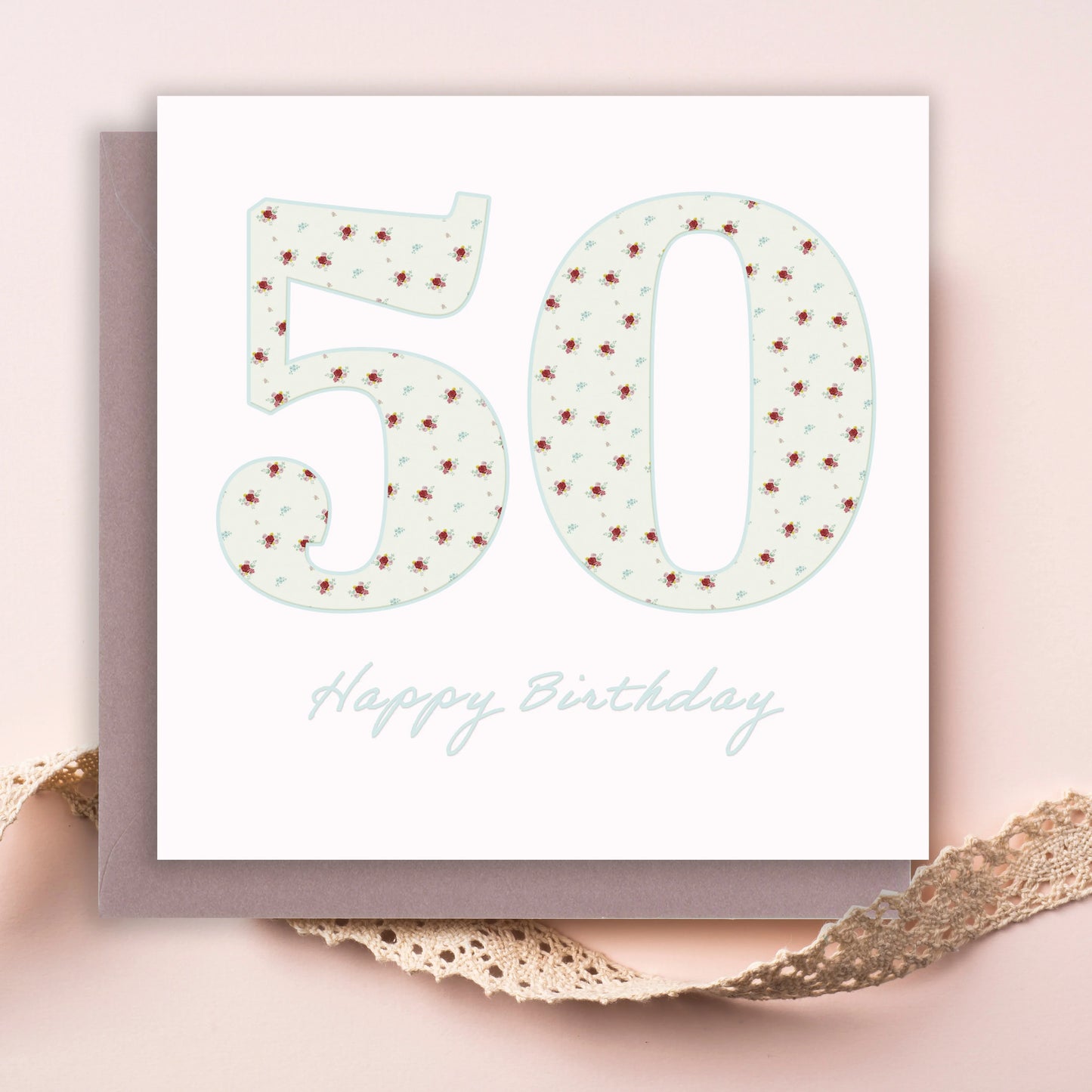 50th Birthday Card – Luxury Milestone Greeting With Dusky Pink Envelope