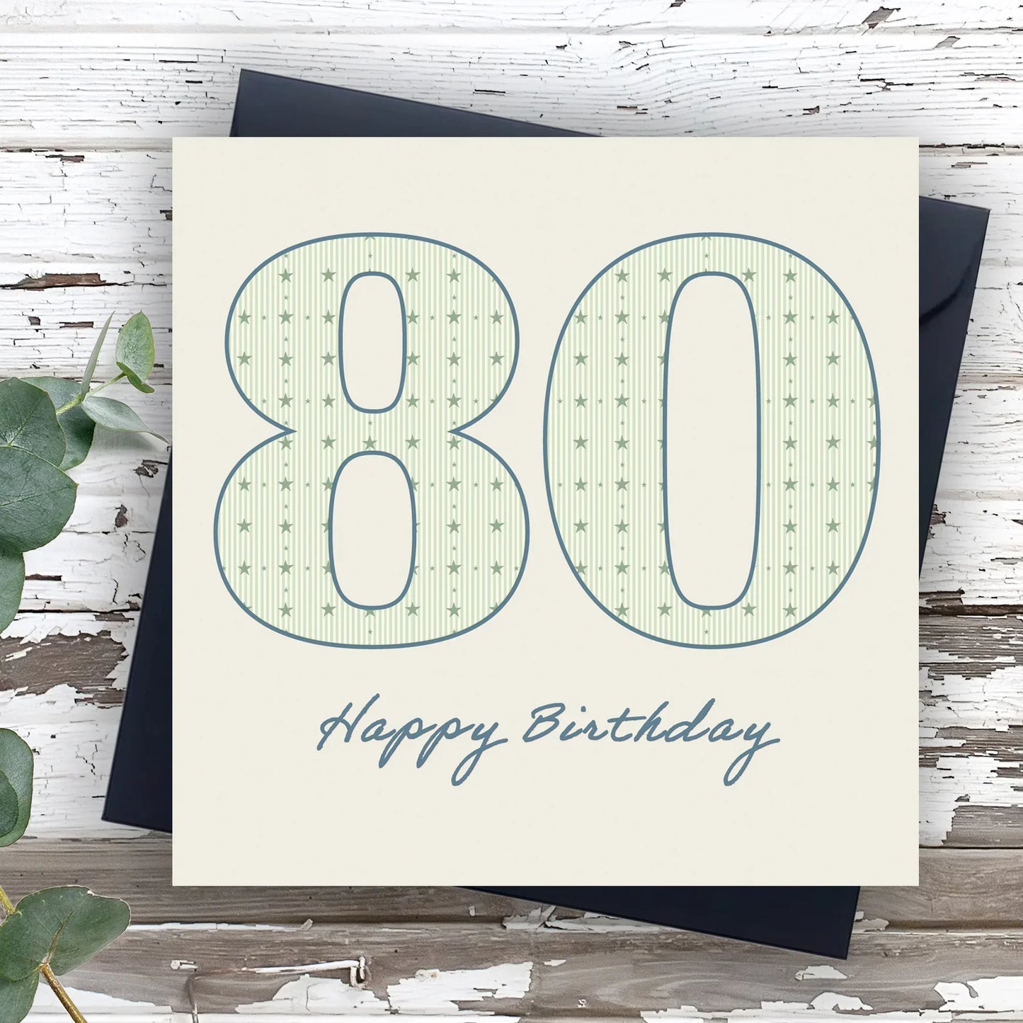 80th Birthday Card – Luxury Male 80th Card With Watercolour Artwork & Kraft Envelope