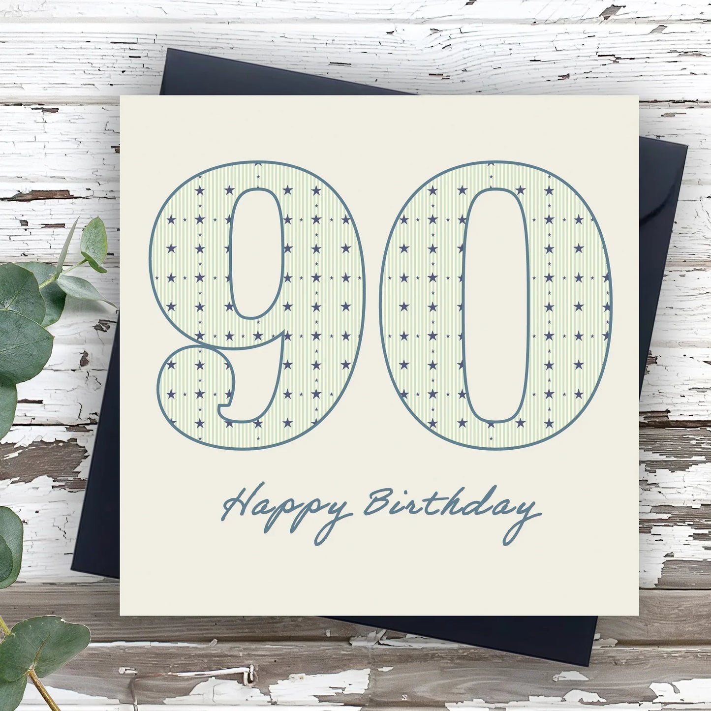90th Birthday Card – Luxury Male Greeting With Hand Finished Artwork & Kraft Envelope