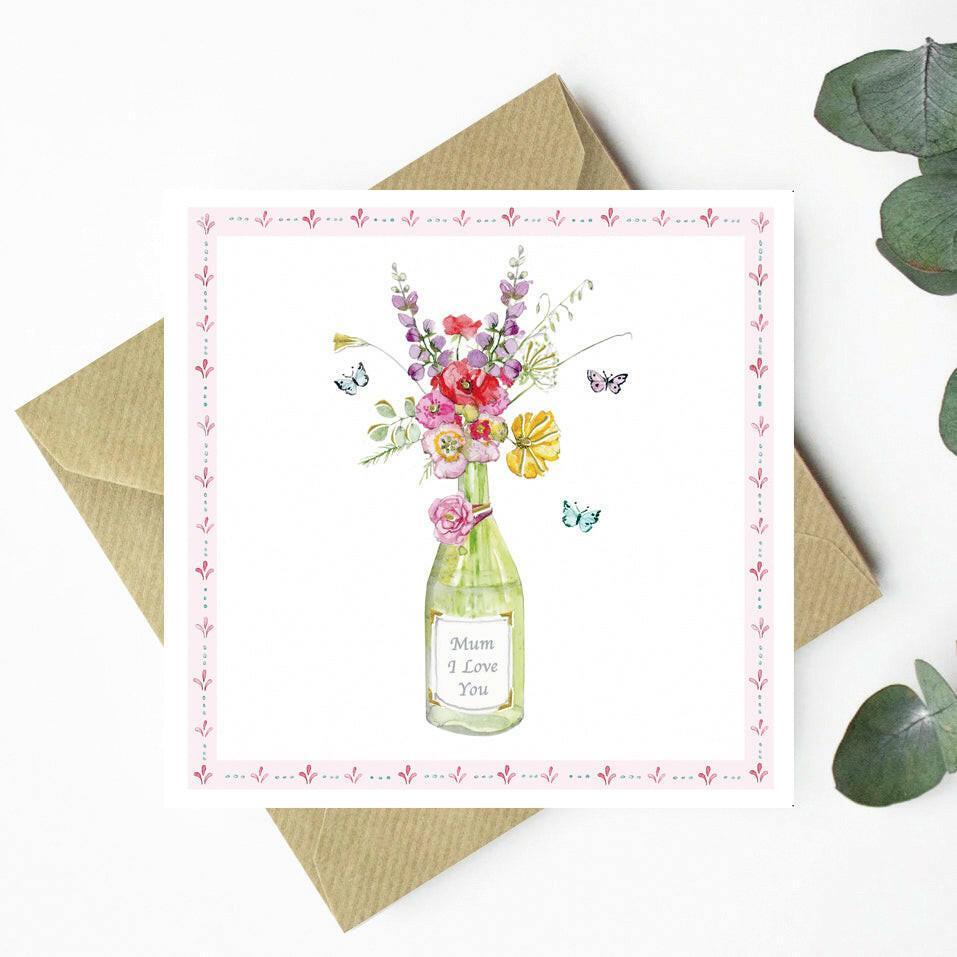Flower-filled Bottle Card for Mum - A Charming Celebratory Card for a Loving Mother - Crumble and Core