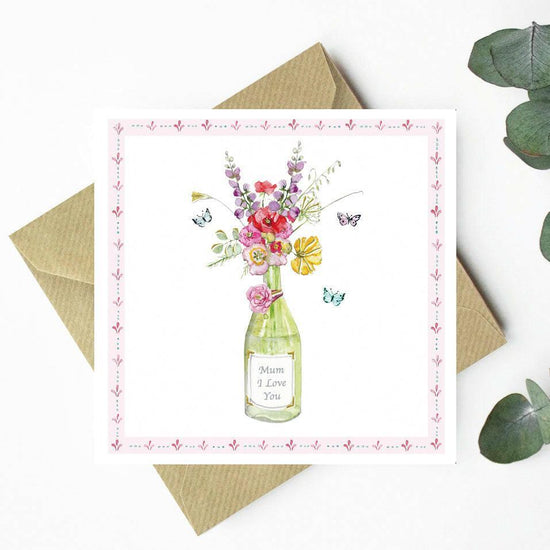 Flower-filled Bottle Card for Mum - A Charming Celebratory Card for a Loving Mother - Crumble and Core