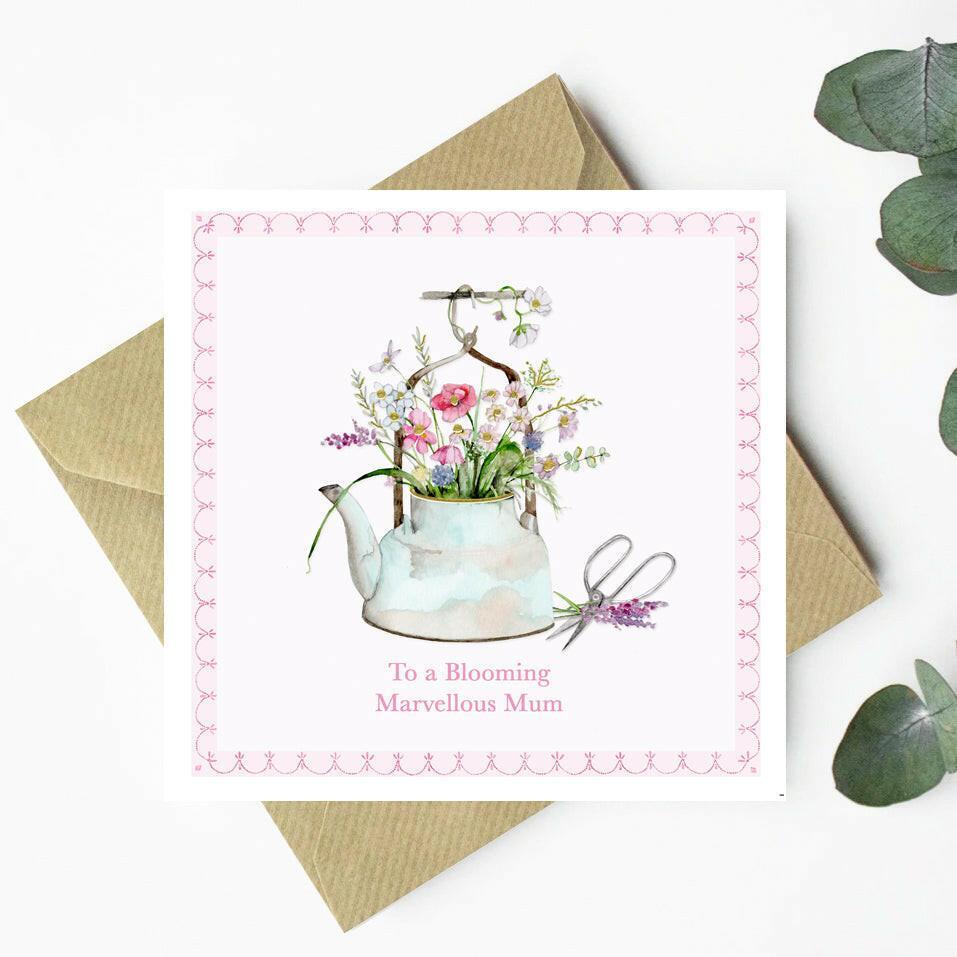 Charming Mum Flower Kettle Greeting Card - Perfect Thank You or Birthday Card - Crumble and Core