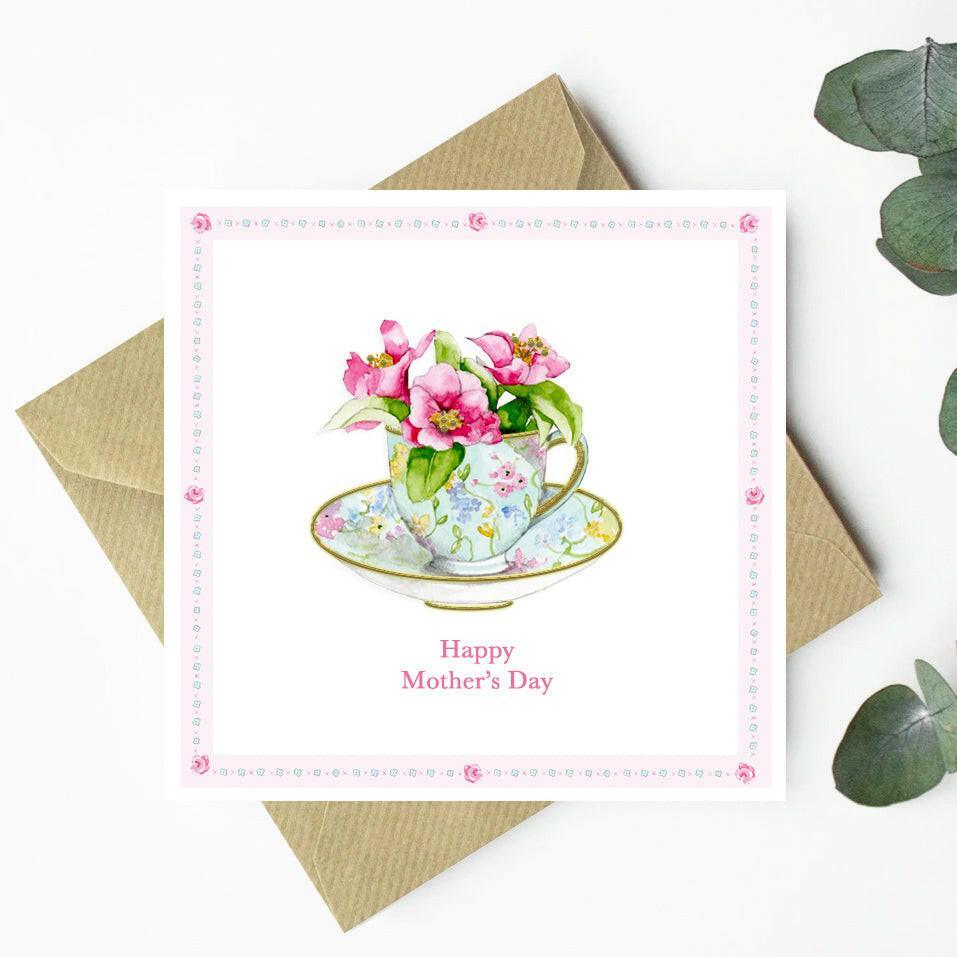 Floral Tea Cup Mothers Day Greeting Card - Perfect Card for Mum - Crumble and Core
